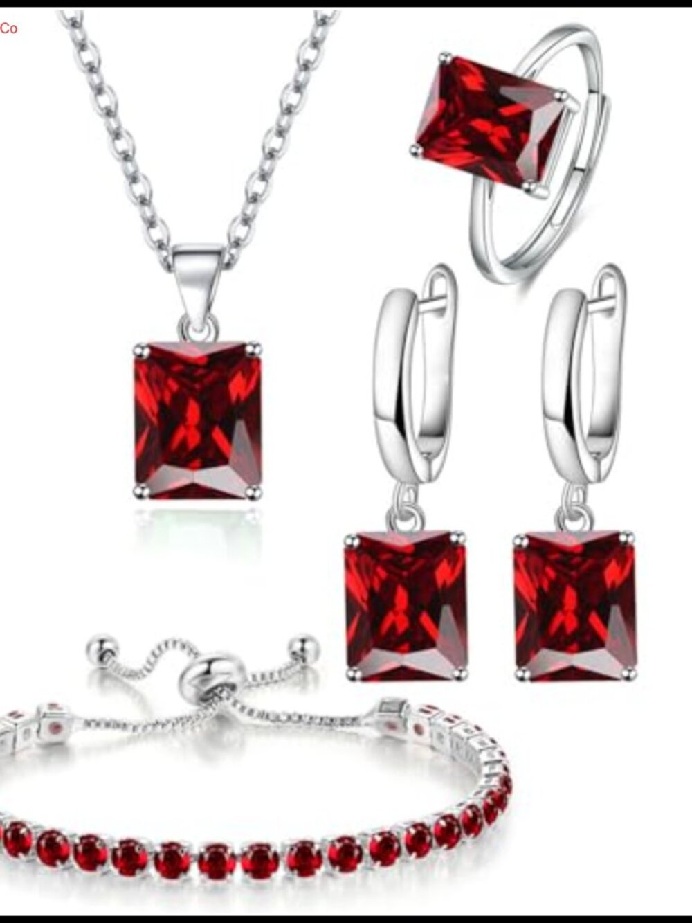 Cubic Zirconia Square Pendant Necklace Earrings Ring Bracelet Jewelry Set